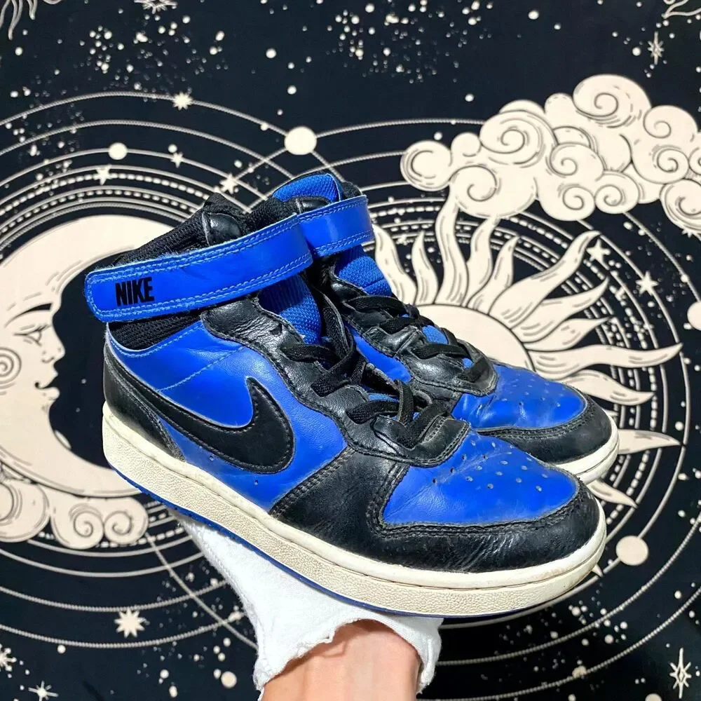 Nike Court Borough Mid 2 CD7783-404 Athletic Sneaker Boys 1Y Blue/Black Leather